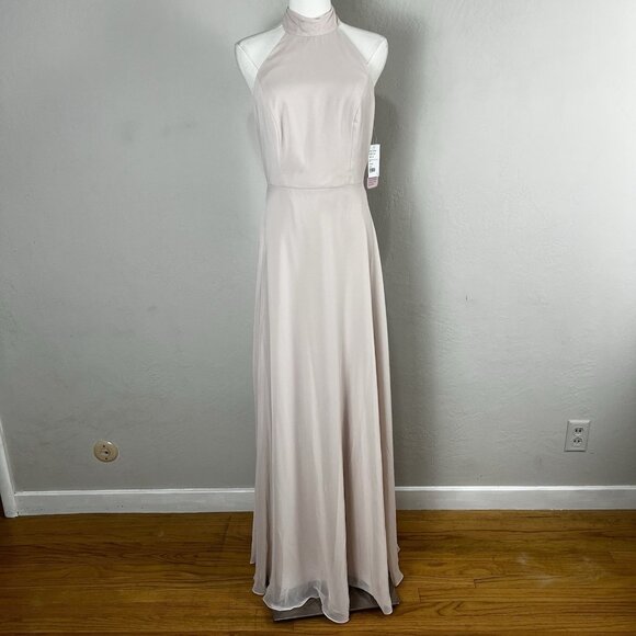After Six 1545 High Neck Halter Backless‎ Maxi Dress Gown Cameo Size 6 R - Picture 1 of 12